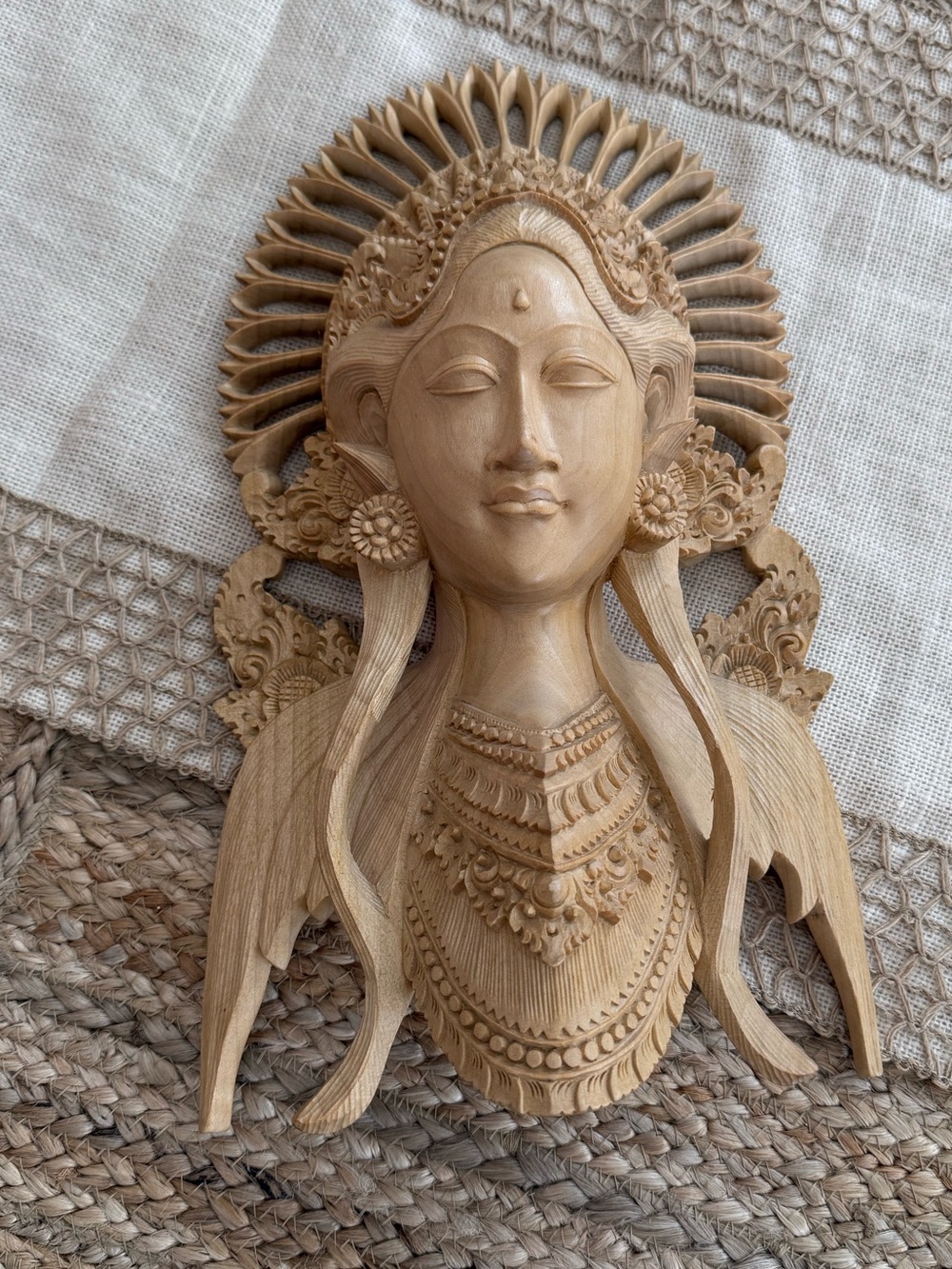 Hand Carved Balinese Janger Dancer Wood Wall Mask Novica Subrata Bali